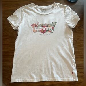 Levi's White Short Sleeve Tee with Pink & Green Floral Logo